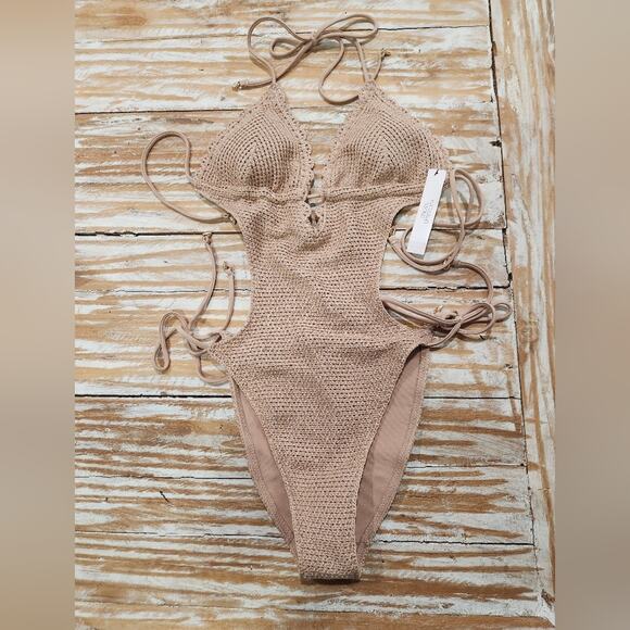 NWT Victoria’s Secret Crochet Monokini One Piece Swimsuit Toasted Sugar XS - Picture 5 of 8